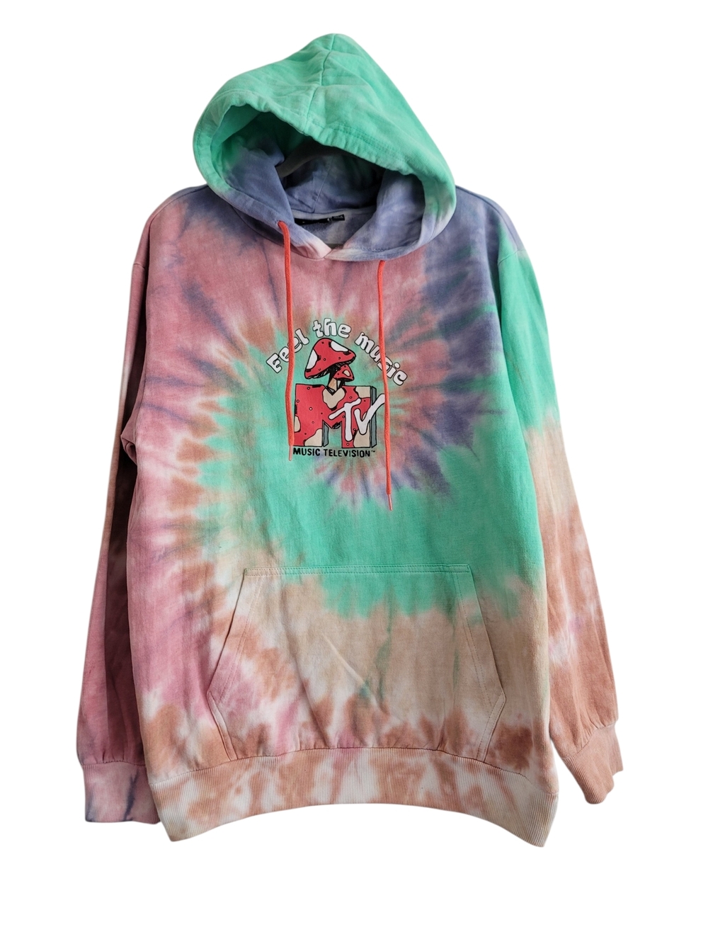 MTV Unisex Medium Tie-Dye Pullover Hoodie Sweatshirt Mushroom Butterfly